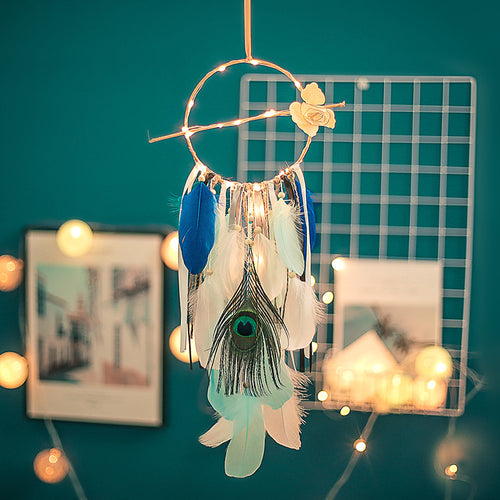 Ins Nordic Home Decor Wall Hanging Peacock Featcher  Dream Catcher for Living Room