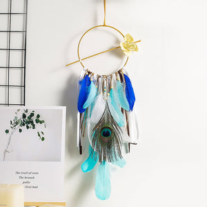 Ins Nordic Home Decor Wall Hanging Peacock Featcher  Dream Catcher for Living Room