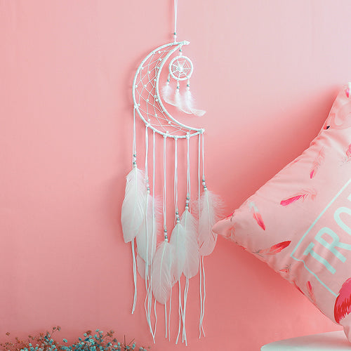 Moon Star Home Decor White Bohemia Feather Dream Catcher