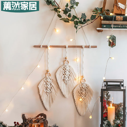 北欧叶子手工编织棉线挂毯INS婚庆装饰卧室床头壁挂家居挂毯GT004