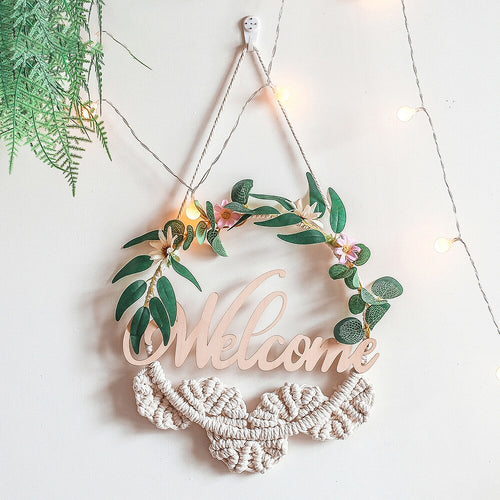 Macrame Welcome Door Sign Farmhouse Wreath Boho Home Decor  Wedding Backdrop Christmas