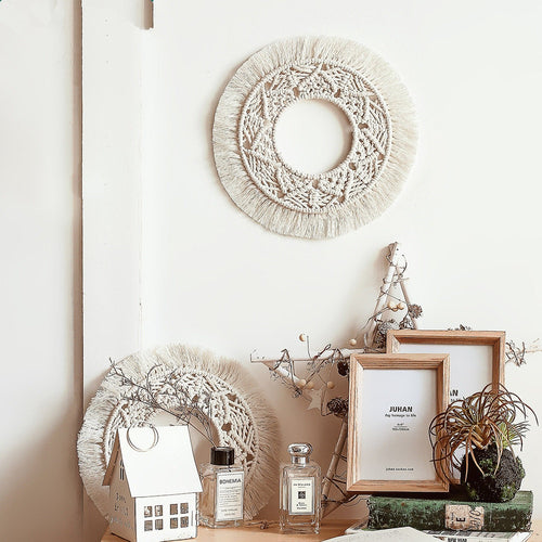 Round Mirror Macrame Wall Hanging Boho Decor Tapestry  Home Decor Apartment,Dorm,Bedroom,Living Room,Nursery,Party Decorations